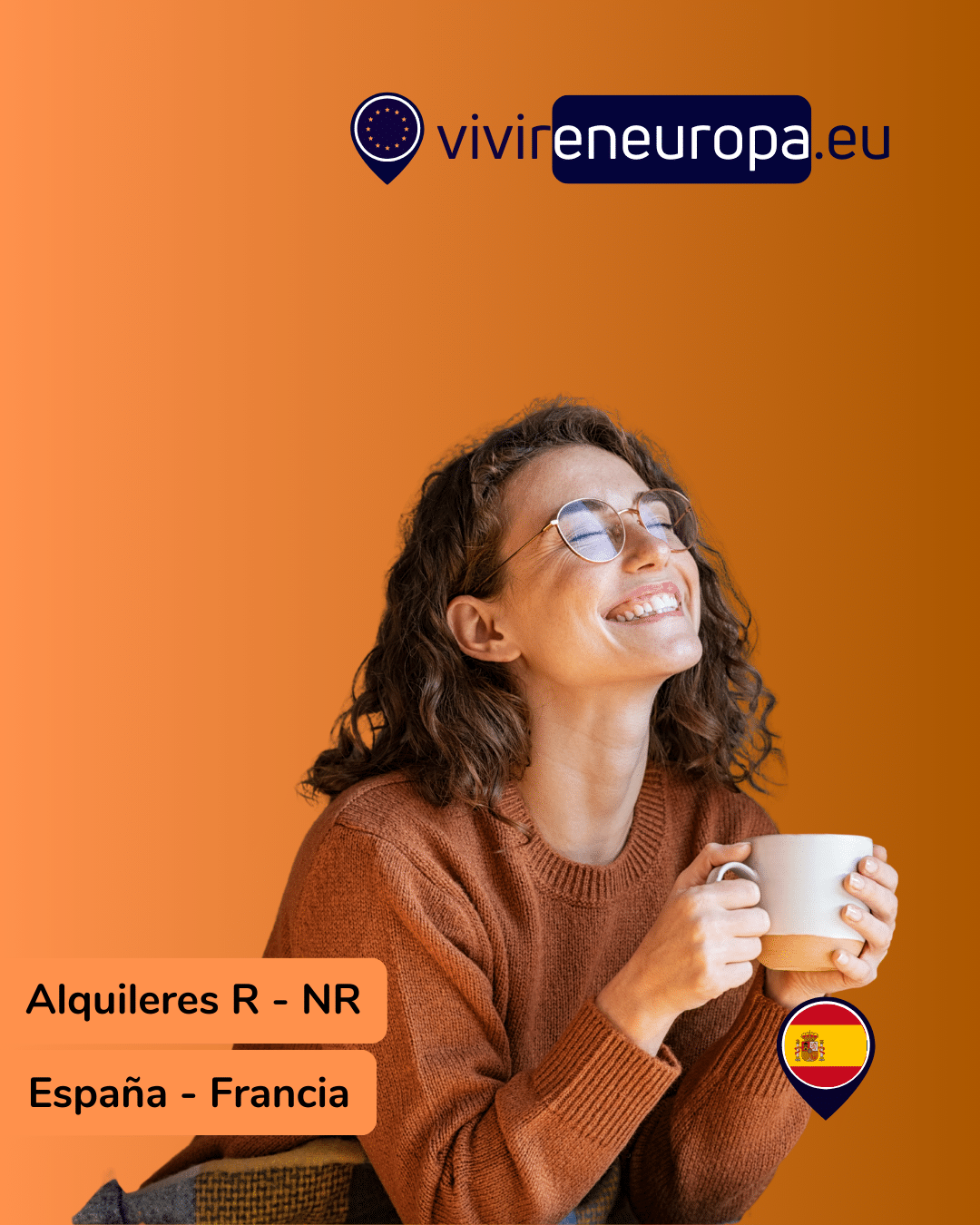 Casos Reales: Alquiler en España como no residentes 1 Persona con taza en fondo naranja y que tiene un alquiler no residente
